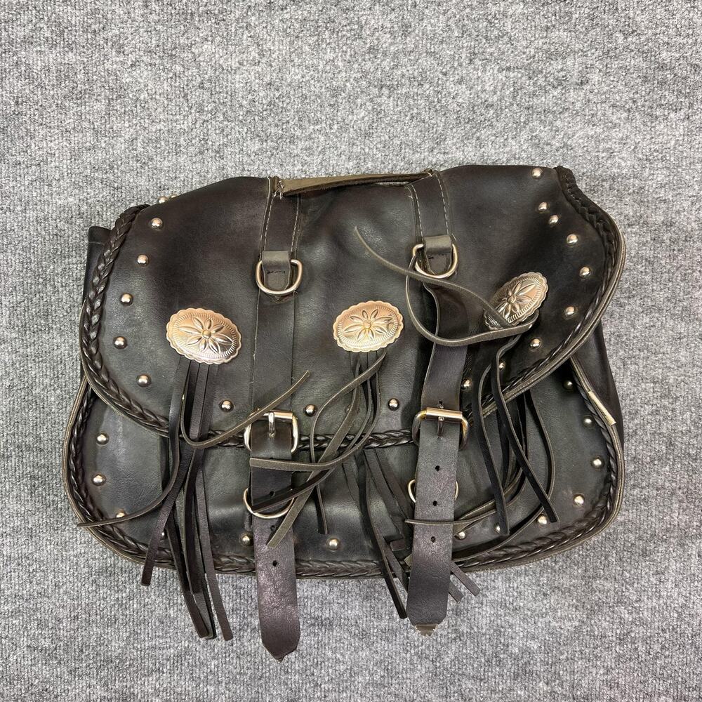 Willie & Max Motorcycle Saddlebag Black Studded Conchos PVC USA Base Plate
